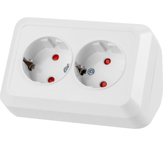 Изображение товара Двойная угловая розетка TDM ELECTRIC 2П+З открытой установки с защитными шторками IP20 250В 16А белая "Ладога" SQ1801-0067
