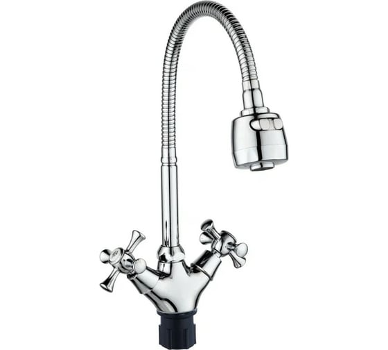 Изображение товара Смеситель для кухни Антей Луч с 2-мя рукоятками, с высоким гибким изливом, крепление гайка 1/10 587064-ANT