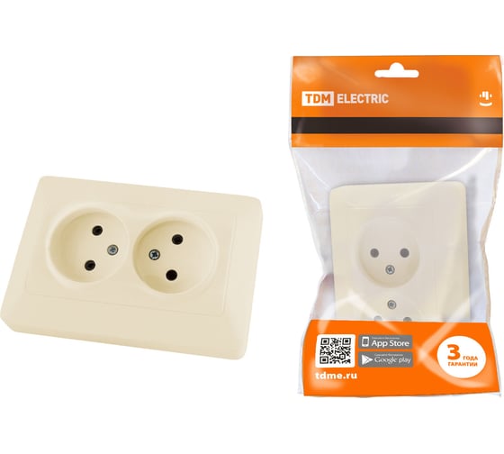 Изображение товара Розетка двойная слоновая кость, 10А 250В серия "Ильмень" TDM ELECTRIC SQ1823-0111