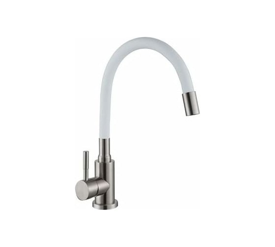 Изображение товара Смеситель Golden Fox, Ломонд д/кухни шар.с гибким силикон. изливом белый нержав.сталь 11321-FOX