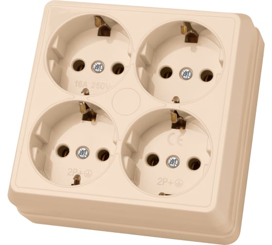 Изображение товара Четырехместная розетка TDM ELECTRIC 2П+3 открытой установки IP20 16A слоновая кость "Ладога" SQ1801-0222