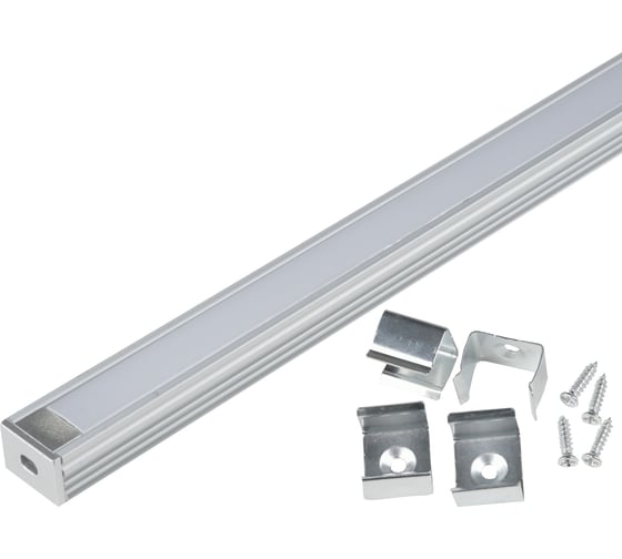 Изображение товара Накладной алюминиевый профиль Uniel с матовым рассеивателем, 200 см. 2 заглушки+4 крепежа в/к. UL-00005029