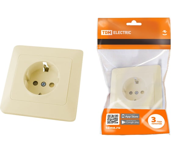 Изображение товара Розетка слоновая кость с защитными шторками с заземлением, 16А 250В серия "Ильмень" TDM ELECTRIC SQ1823-0114