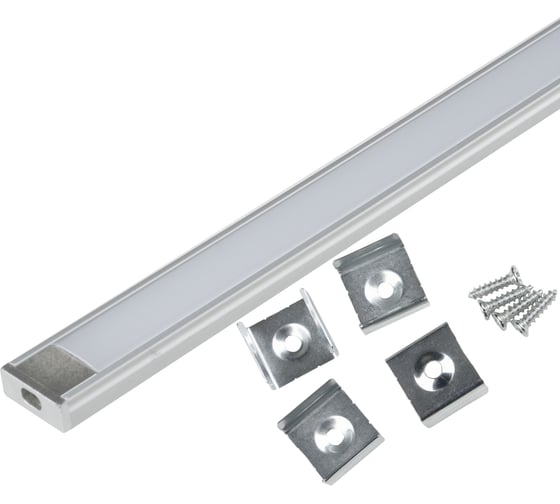 Изображение товара Накладной алюминиевый профиль Uniel с матовым рассеивателем, 200 см. 2 заглушки+4 крепежа в/к. UL-00005027