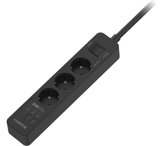 Изображение товара Сетевой фильтр Harper удлинитель UCH-430 Black PD3.0 H00003202