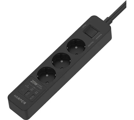 Изображение товара Сетевой фильтр Harper удлинитель UCH-440 Black PD3.0 H00003203