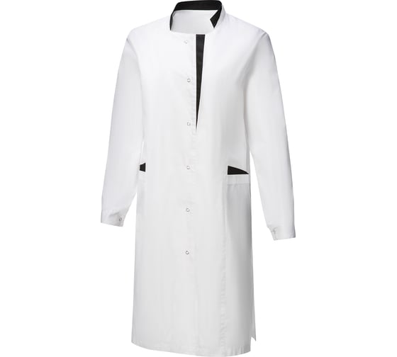 Изображение товара Халат СОЮЗСПЕЦОДЕЖДА ЭВЕЛИН длинный рукав, белый/черный, р. 44-46, рост 170-176 2000000145440