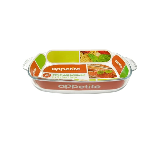 Изображение товара Стеклянная прямоугольная форма appetite 28x18x5 см 1.5 л с ручкой PLH6