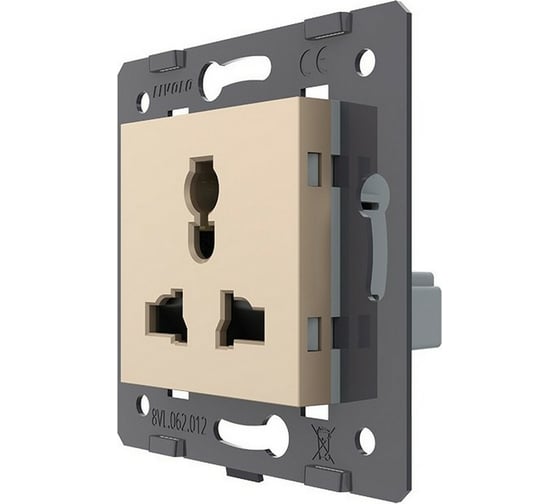 Изображение товара Электрическая универсальная розетка LIVOLO с заземлением защитными шторками 16A, цвет золотой VL-FCT22 16A-2AP