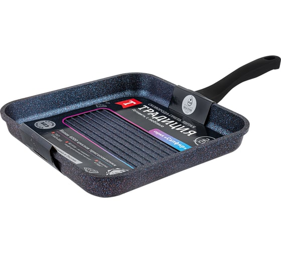 Изображение товара Сковорода-гриль Традиция готовить с любовью Сапфир антипригарное покрытие литая 28x28 см ТСГК7281