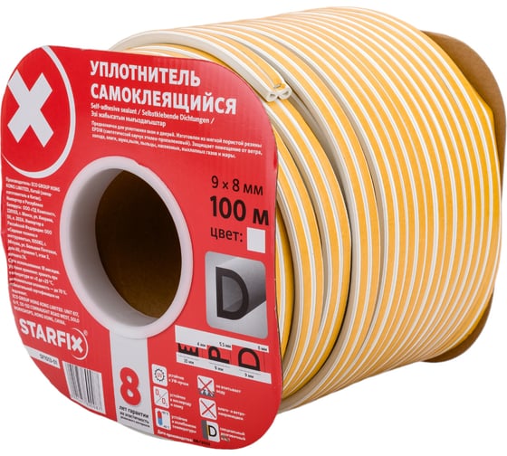 Изображение товара Уплотнитель STARFIX тип D белый 9х8 мм 100 м SF1013-01