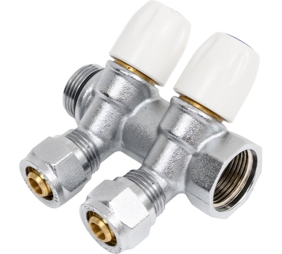 Изображение товара Коллектор DOUBLE-LIN латунь, с регулируемыми клапанами и евроконусом С 3/4", 2 выхода 1/2" LL9036 (3/4"-1/2"х2) CW