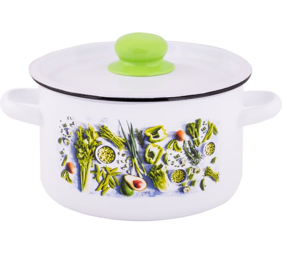 Изображение товара Цилиндрическая эмалированная кастрюля appetite Свежая зелень 1.5 л 1с15с/1 Свежая