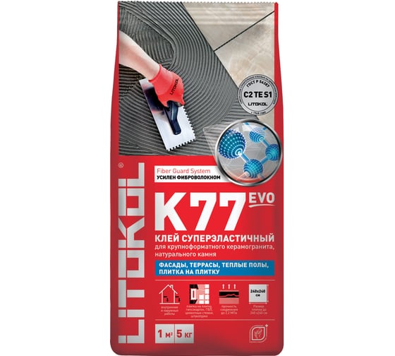 Изображение товара Клеевая смесь LITOKOL SuperFlex K77 класс C2TES1, 5 кг 75160004