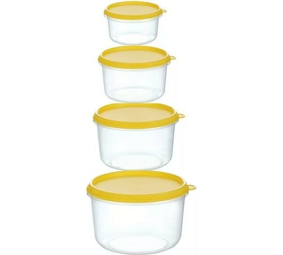 Изображение товара Набор контейнеров COSMOPLAST 4 шт, круглые 0.5 л, 1 л, 1.5 л, 3 л, пластик, цвет ассорти 2332