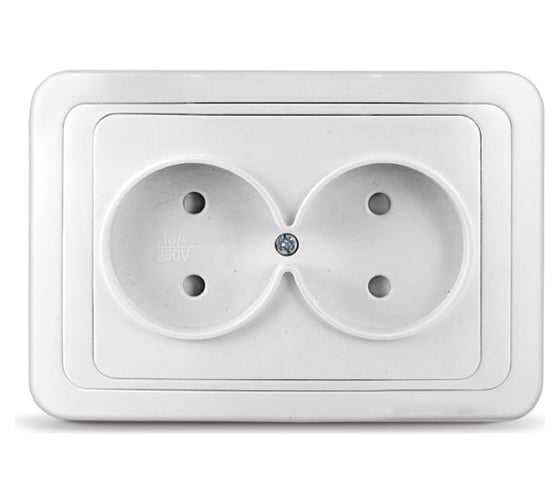 Изображение товара Двухместная розетка UNIVersal Валери без заземления, скрытая установка, защитные шторки, 16А, 220В, белая еврослот В0102x