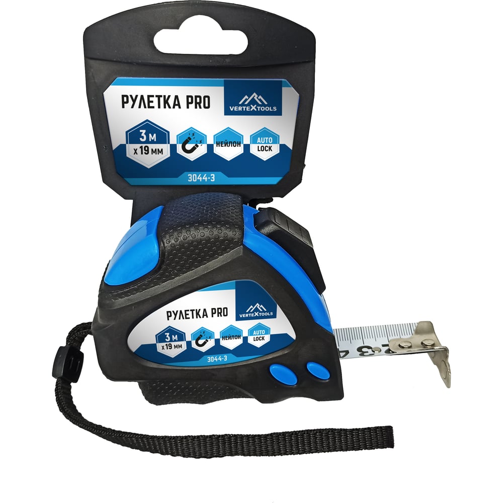 Изображение товара Рулетка vertextools нейлоновая 3х19 мм профессиональная с автостопом