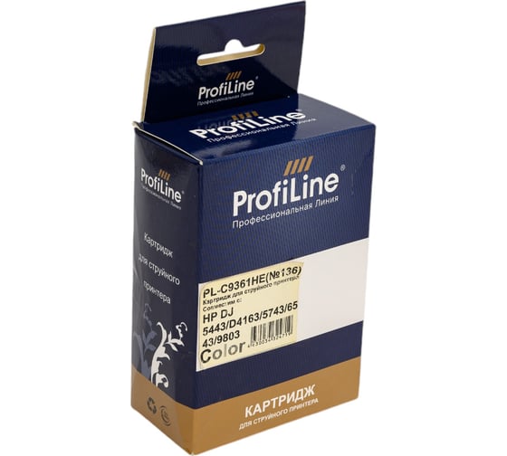 Изображение товара Струйный картридж ProfiLine №136 с чернилами на водной основе Cyan/Magenta/Yellow 7 мл PL_C9361HE_C/M/Y