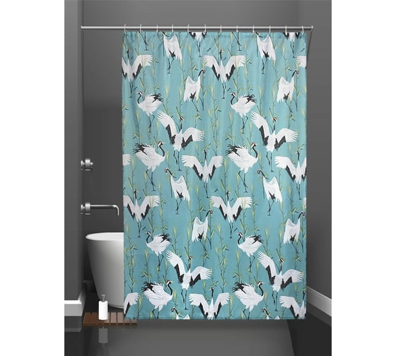 Изображение товара Штора для ванной и кольца Bath Plus Cranes green п akch21030