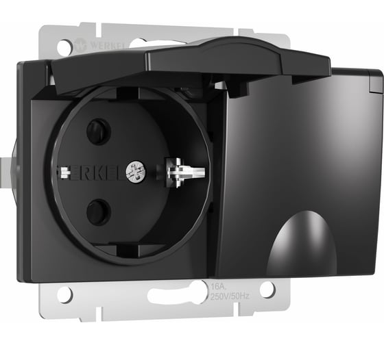 Изображение товара Двойная влагозащищенная розетка WERKEL W1172208 с заземлением с защитными крышками и шторками черный матовый a057286