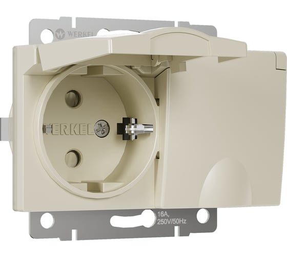 Изображение товара Двойная влагозащищенная розетка WERKEL W1172203 с заземлением с защитными крышками и шторками слоновая кость a057279
