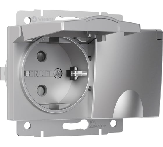 Изображение товара Двойная влагозащищенная розетка WERKEL W1172206 с заземлением с защитными крышками и шторками серебряный a057285