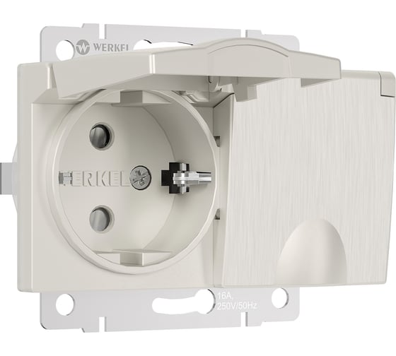 Изображение товара Двойная влагозащищенная розетка WERKEL W1172213 с заземлением с защитными крышками и шторками перламутровый a057289