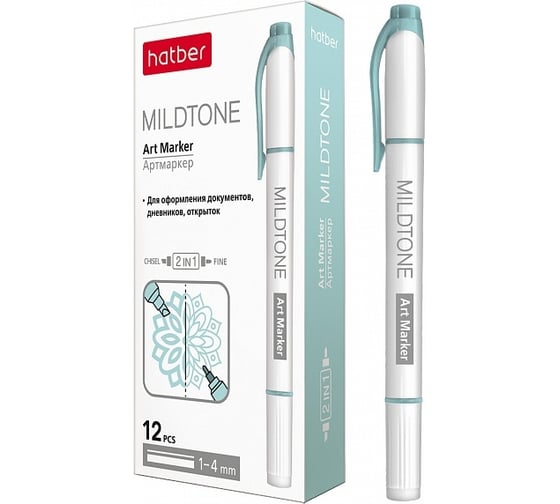 Изображение товара Двухсторонний артмаркер Hatber Mildtone PASTEL бирюзовый, 12шт 060861