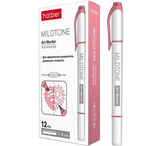 Изображение товара Двухсторонний артмаркер Hatber Mildtone PASTEL розовый, 12шт 060863