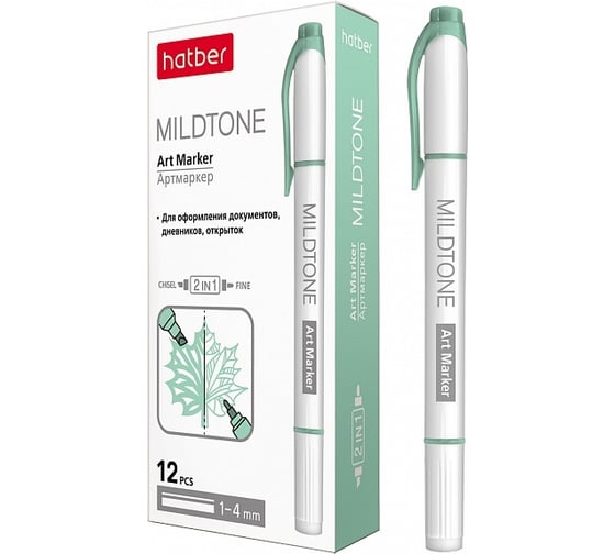 Изображение товара Двухсторонний артмаркер Hatber Mildtone PASTEL, мятный, 12 шт 060862
