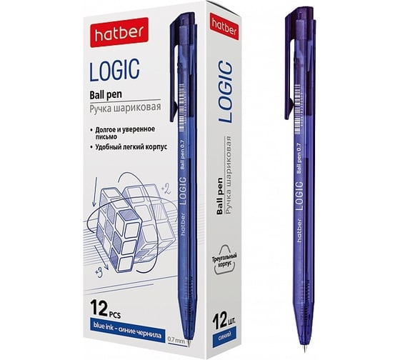 Изображение товара Автоматическая шариковая ручка Hatber LOGIC 0.7 мм, чернила на масляной основе, 12 шт 67908