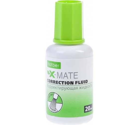 Изображение товара Корректирующая жидкость Hatber X-Mate, на химической основе, 20 мл, с кисточкой 12 шт 071178