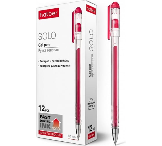 Изображение товара Гелевая ручка Hatber Solo красная 0.5 мм 12 шт 058622