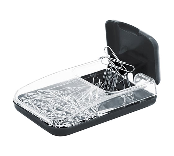 Изображение товара Диспенсер для скрепок Hatber магнитный, ассорти, с крышкой 12 шт 051975