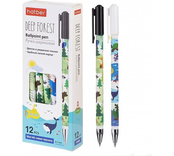 Изображение товара Шариковая ручка Hatber Deep Forest синяя, 0.7 мм, в картонной кор упак. 12 шт. 060737