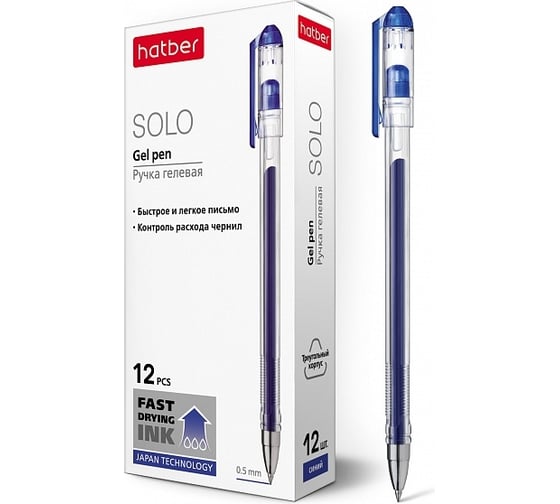 Изображение товара Гелевая ручка Hatber Solo синяя 0.5 мм 12 шт 058621
