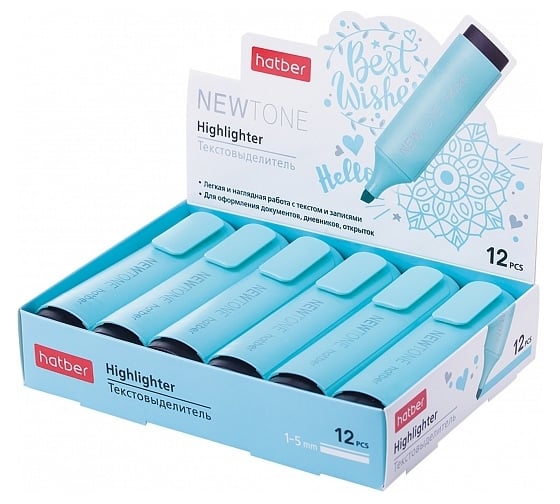 Изображение товара Текстовыделитель Hatber NEWtone PASTEL клиновидный пишущий узел, бирюзый, 12 шт 060874