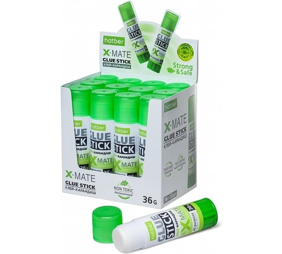 Изображение товара Клей-карандаш Hatber X-Mate 36гр, в картонной дисплей-витрине, 12 шт 058780