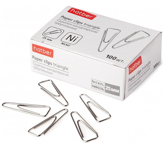 Изображение товара Канцелярские скрепки Hatber никелированные, треугольные, с отогнутым носиком 10 шт 040767