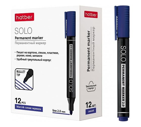 Изображение товара Перманентный маркер Hatber Solo закругленный, пишущий узел 12 шт 064258
