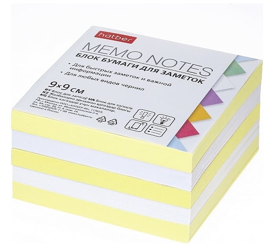 Изображение товара Блок бумаги для заметок Hatber 9x9х4,5см 2 цв. желтый/белый, сменный 18 шт 075659