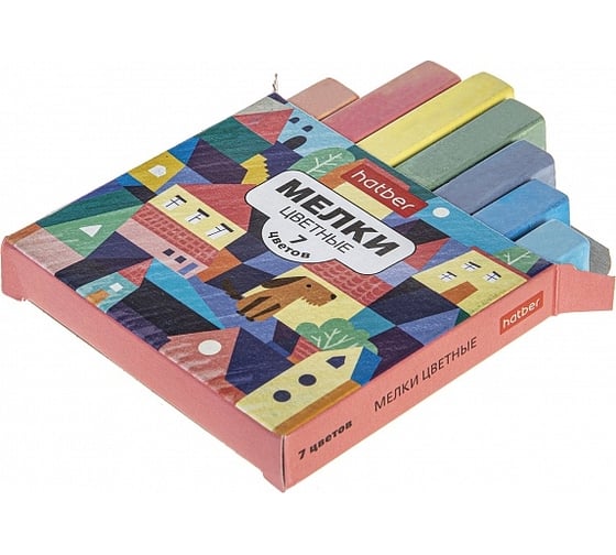 Изображение товара Мелки Hatber Городок, 7 цветов, в картонной коробке, упак. 25 шт. 072696