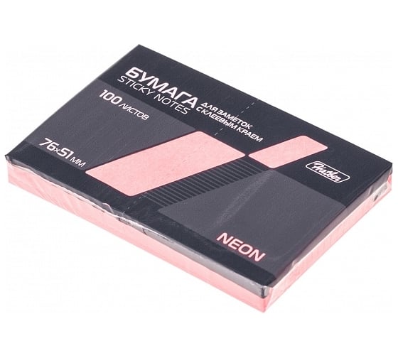 Изображение товара Бумага для заметок Hatber 100л, 76x51мм, с клеевым краем, NEON, Розовая, 12 шт 044849