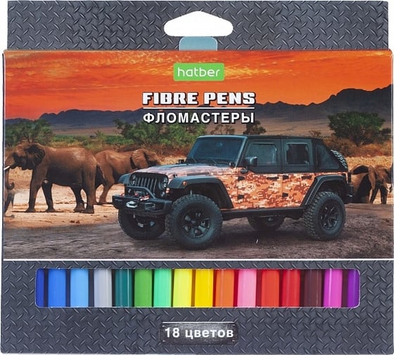 Изображение товара Фломастеры Hatber ECO JEEPING 18 цв. в карт. короб. с европодвесом 12 шт 071103
