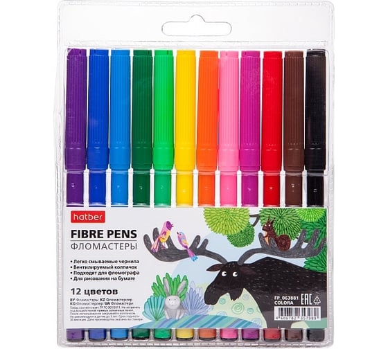 Изображение товара Фломастеры Hatber COLORA 12 цв. в блистере с европодвесом 12 шт 63881