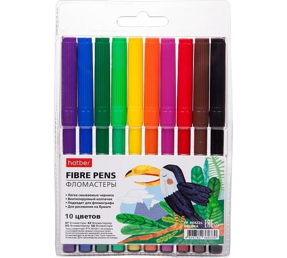 Изображение товара Фломастеры Hatber COLORA 10 цв. в блистере с европодвесом 12 шт 064226