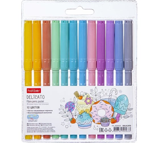 Изображение товара Фломастеры Hatber DELICATO 12 цв. пастельные, в блистере, 12 шт 69405