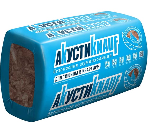 Изображение товара Звукоизоляция Knauf Insulation АкустиКНАУФ (50x610x1230 мм; 12 кв. м; 16 плит в упаковке) 624798