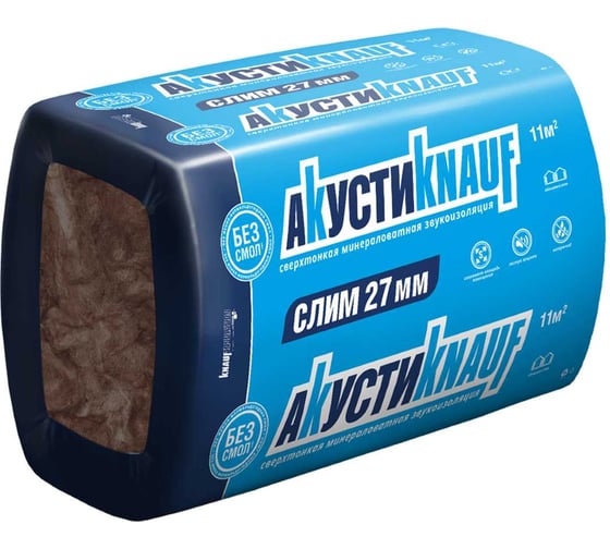 Изображение товара Звукоизоляция Knauf Insulation АкустиКНАУФ СЛИМ (27x600x920 мм; 11 кв. м; 20 плит в упаковке) 666310
