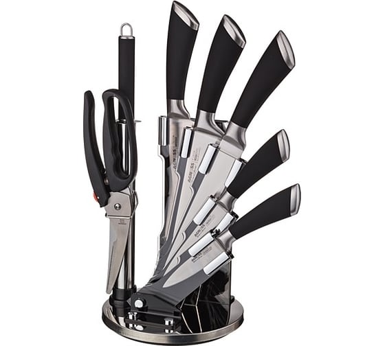 Изображение товара Упаковка ножей Agness из нержавеющей стали, на пластиковой вращающейся подставке, 8 предметов 911-500